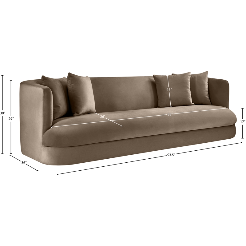 Bowery Hill Contemporary Solid Wood Frame Taupe Durable Velvet Sofa