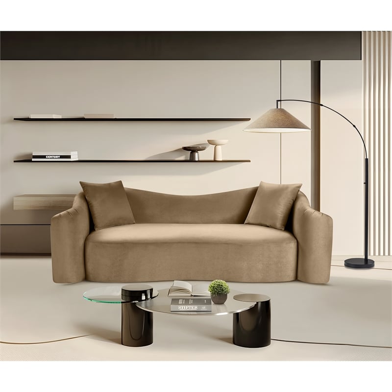 Bowery Hill Contemporary Rich Curves Beige Durable Velvet Sofa