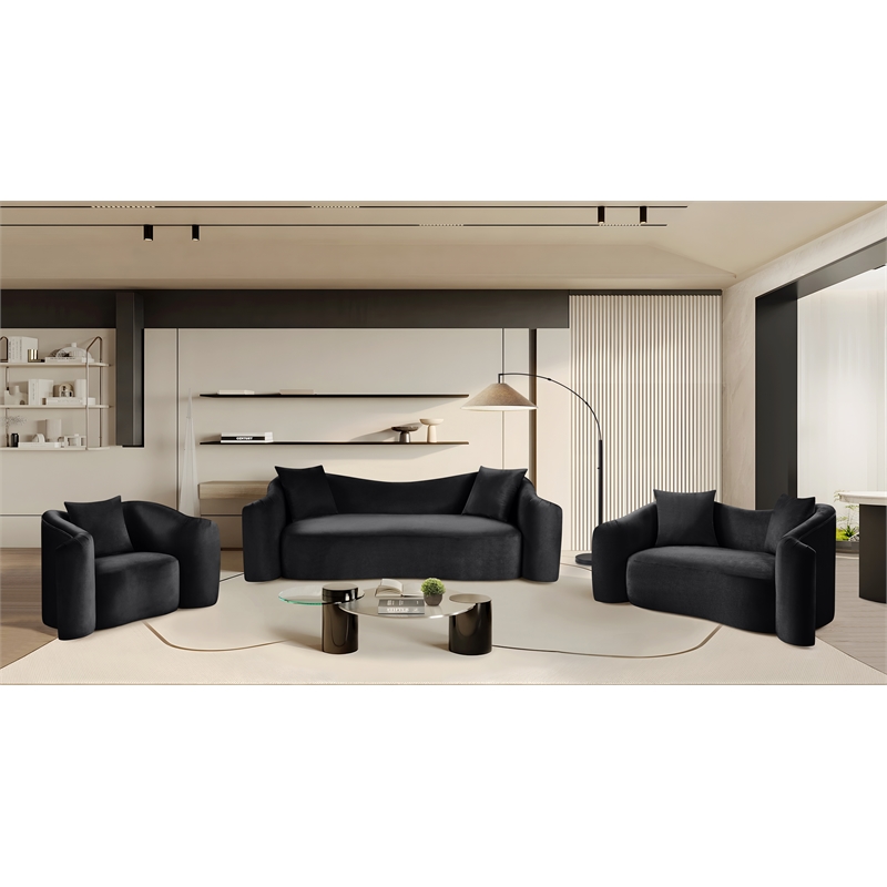 Bowery Hill Contemporary Rich Curves Black Durable Velvet Sofa