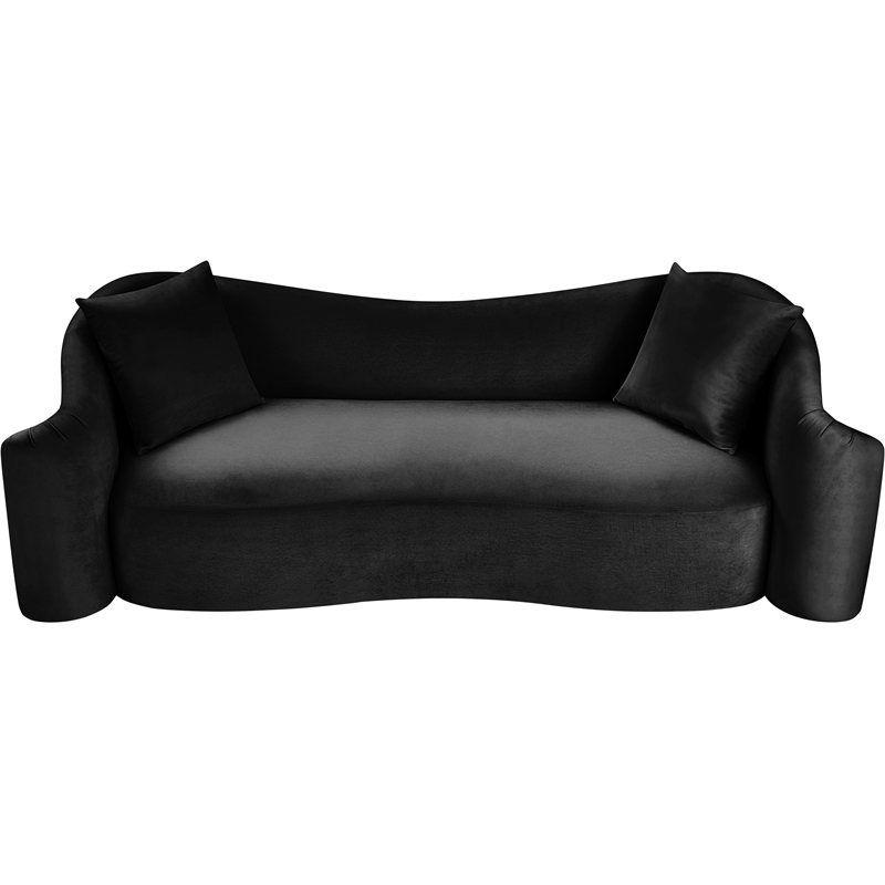 Bowery Hill Contemporary Rich Curves Black Durable Velvet Sofa