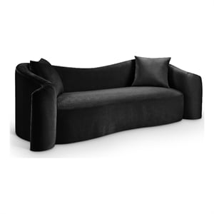Bowery Hill Contemporary Rich Curves Black Durable Velvet Sofa