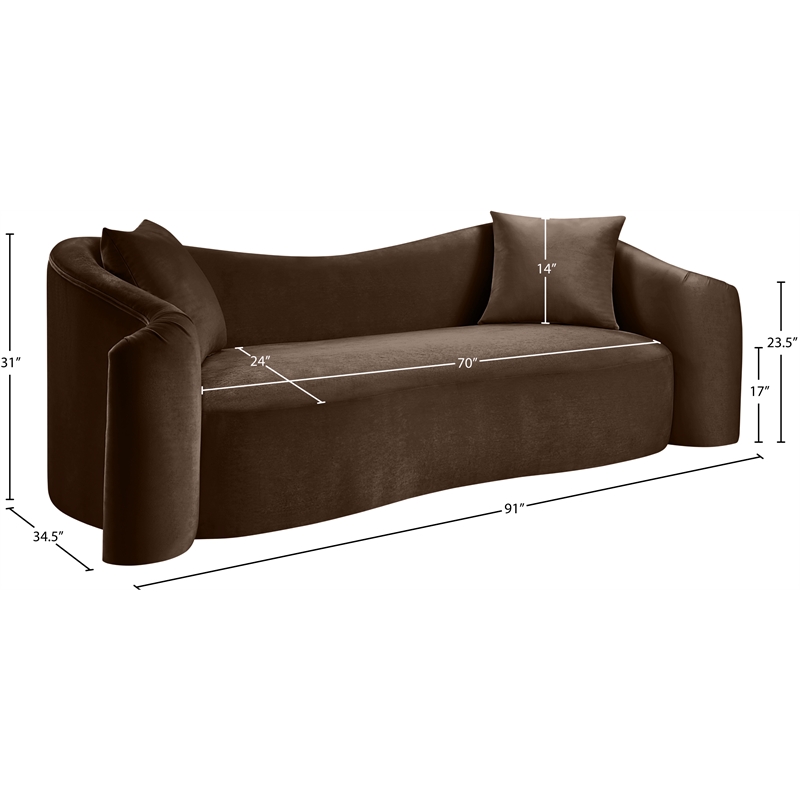 Bowery Hill Contemporary Rich Curves Brown Durable Velvet Sofa