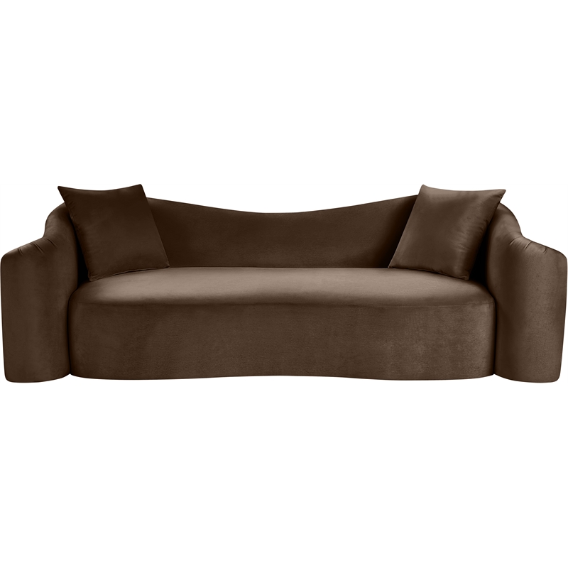 Bowery Hill Contemporary Rich Curves Brown Durable Velvet Sofa