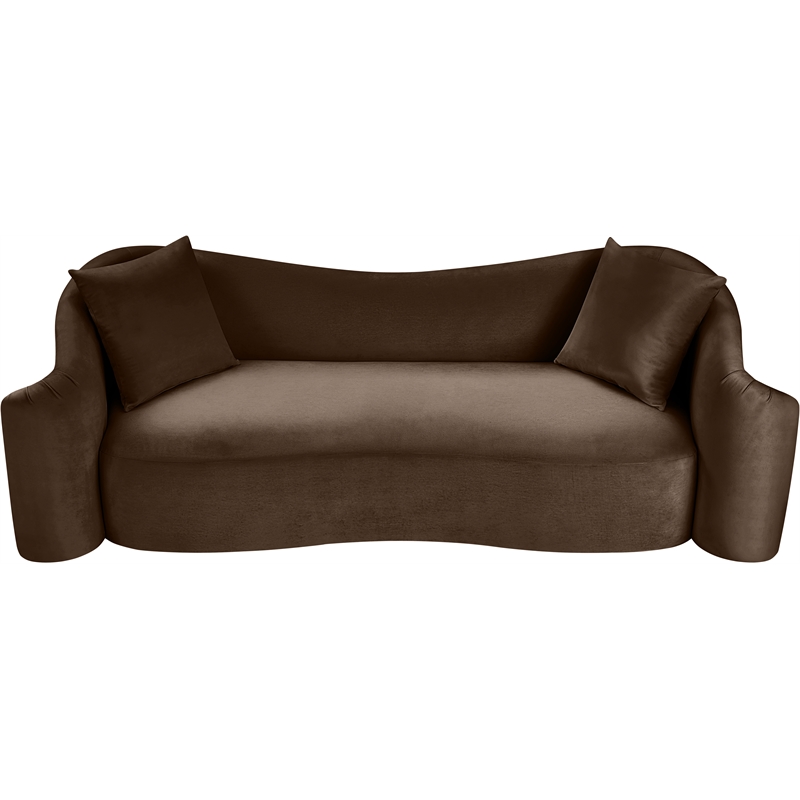 Bowery Hill Contemporary Rich Curves Brown Durable Velvet Sofa