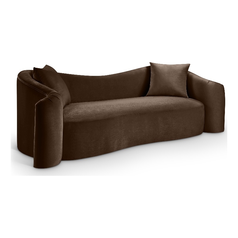 Bowery Hill Contemporary Rich Curves Brown Durable Velvet Sofa