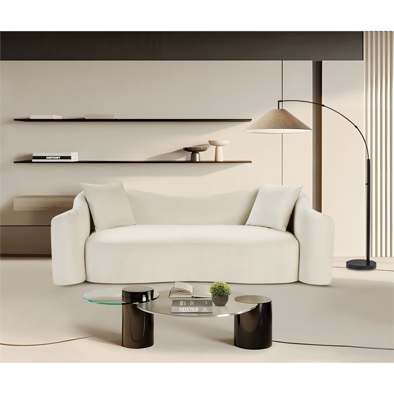 Bowery Hill Contemporary Rich Curves Cream Durable Velvet Sofa