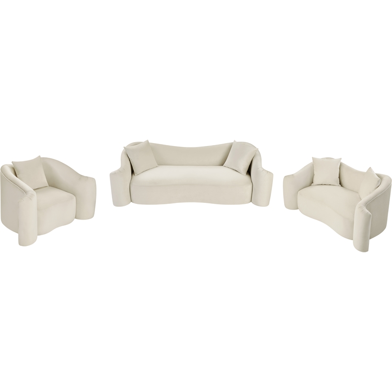 Bowery Hill Contemporary Rich Curves Cream Durable Velvet Sofa