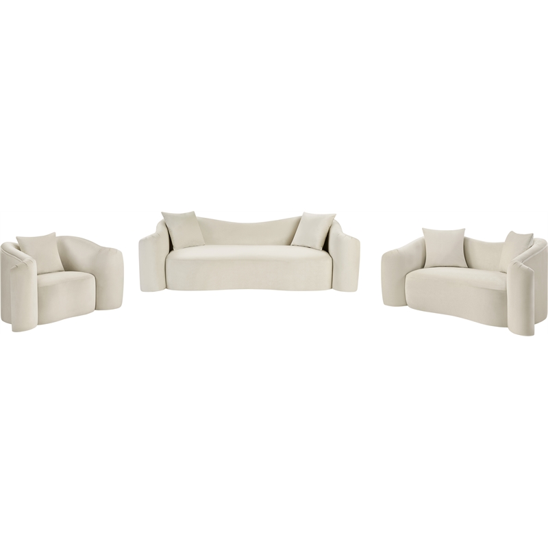 Bowery Hill Contemporary Rich Curves Cream Durable Velvet Sofa