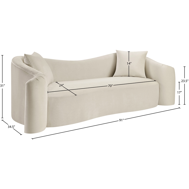 Bowery Hill Contemporary Rich Curves Cream Durable Velvet Sofa