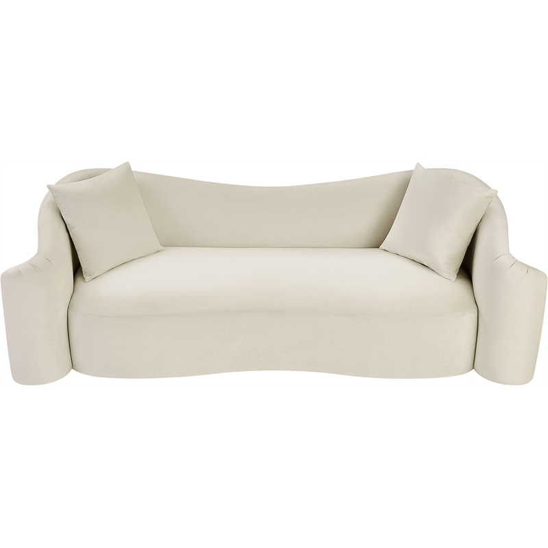 Bowery Hill Contemporary Rich Curves Cream Durable Velvet Sofa