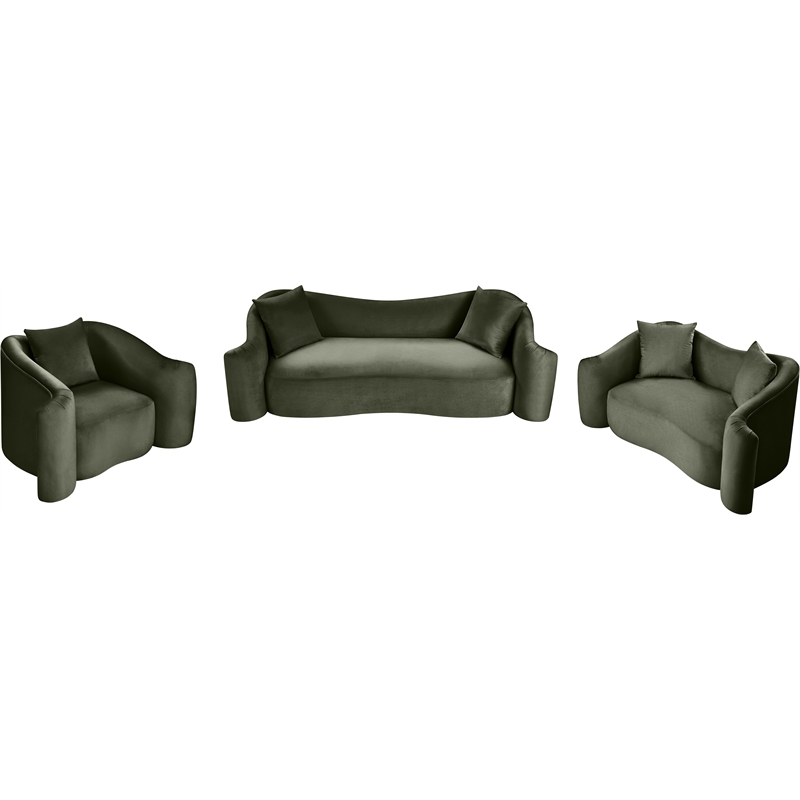 Bowery Hill Contemporary Rich Curves Green Durable Velvet Sofa