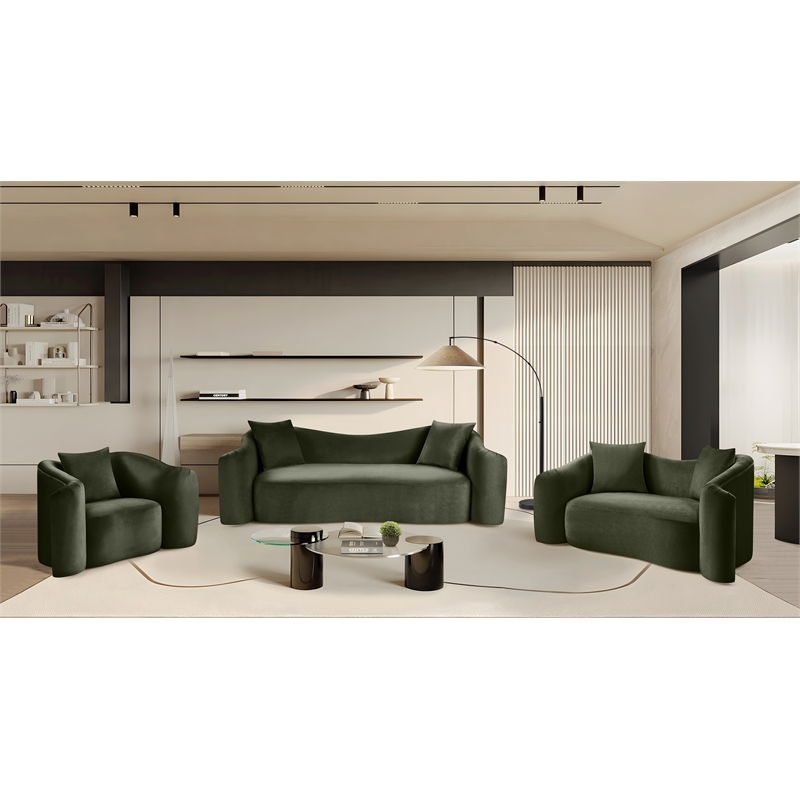 Bowery Hill Contemporary Rich Curves Green Durable Velvet Sofa