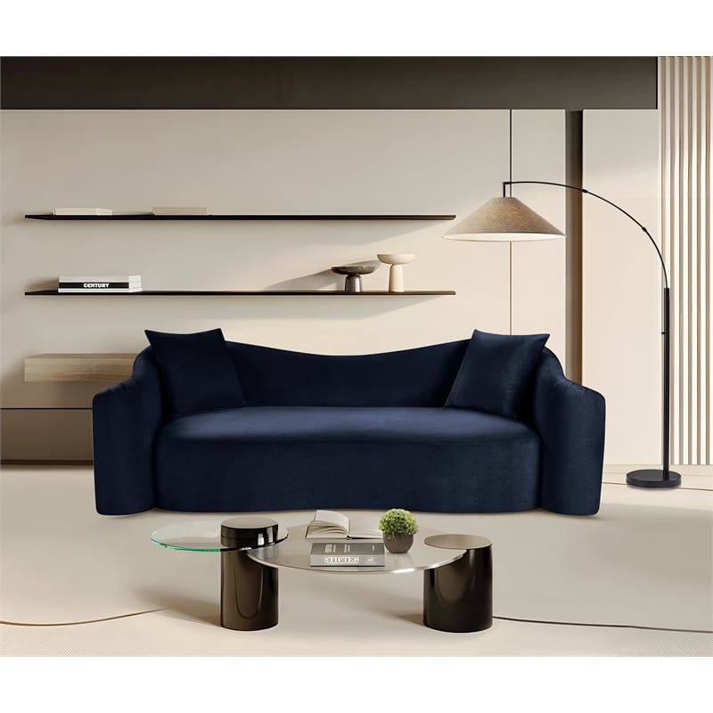 Bowery Hill Contemporary Rich Curves Navy Durable Velvet Sofa