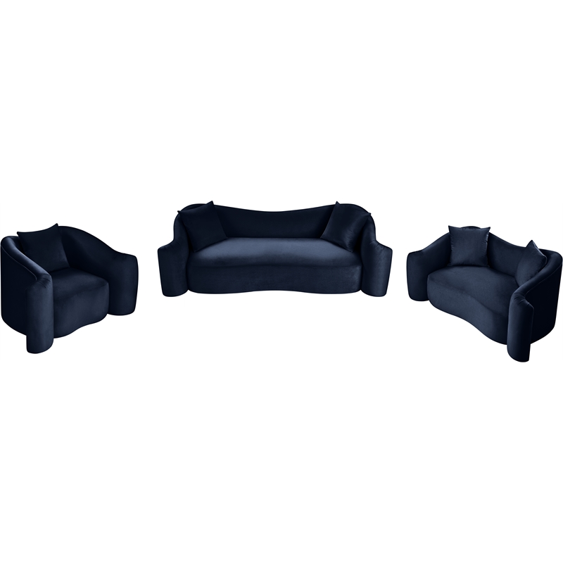 Bowery Hill Contemporary Rich Curves Navy Durable Velvet Sofa