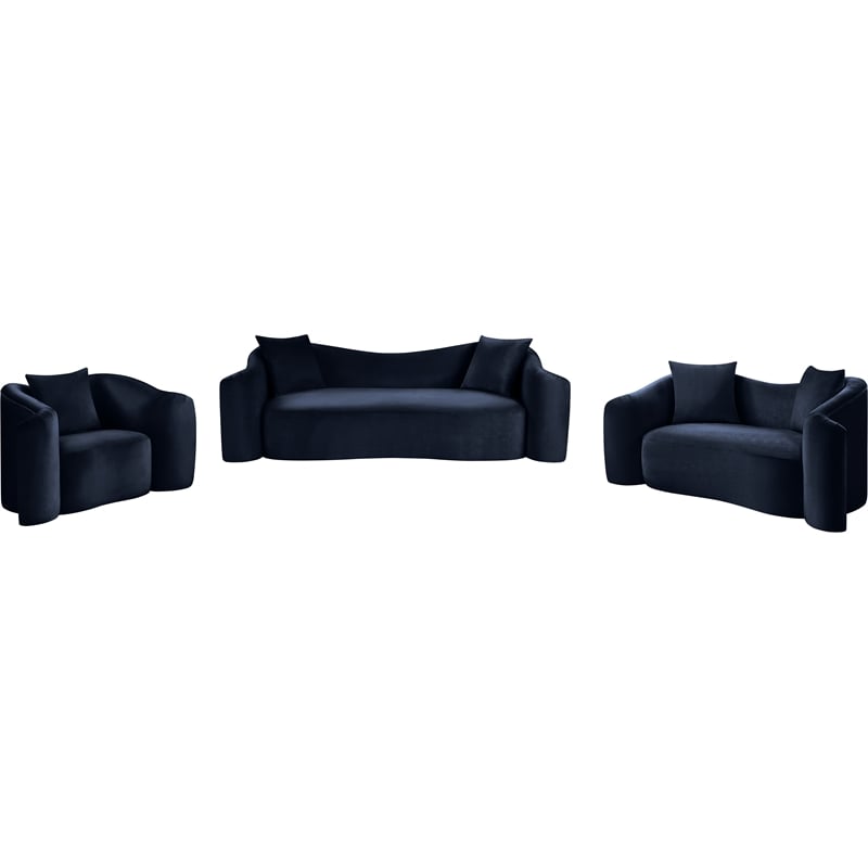Bowery Hill Contemporary Rich Curves Navy Durable Velvet Sofa