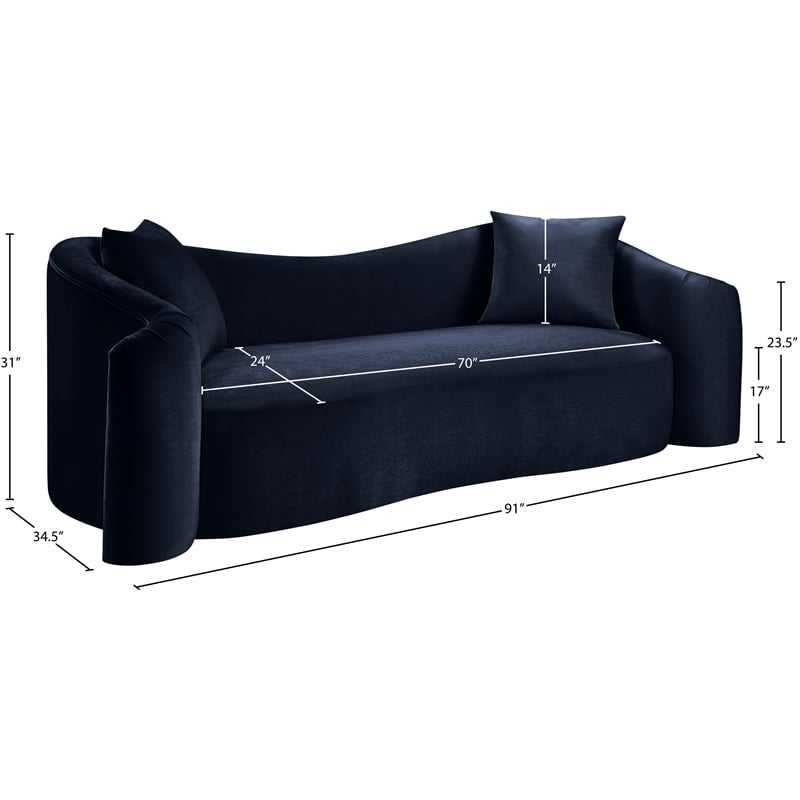 Bowery Hill Contemporary Rich Curves Navy Durable Velvet Sofa