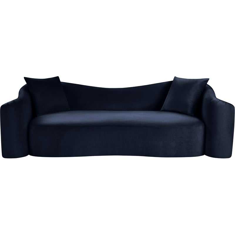 Bowery Hill Contemporary Rich Curves Navy Durable Velvet Sofa