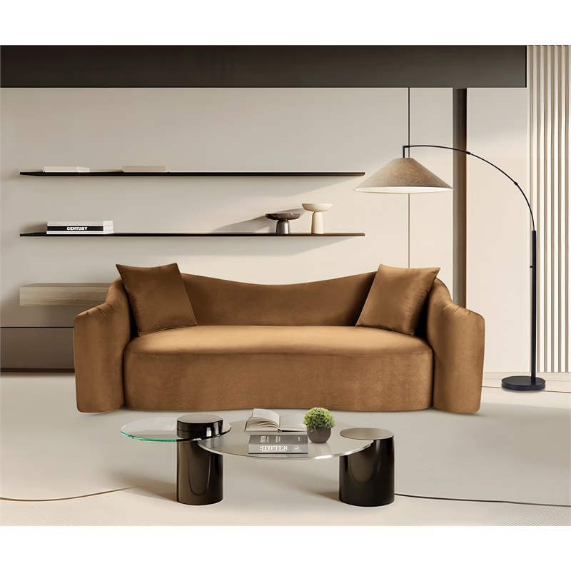 Bowery Hill Contemporary Rich Curves Saddle Durable Velvet Sofa