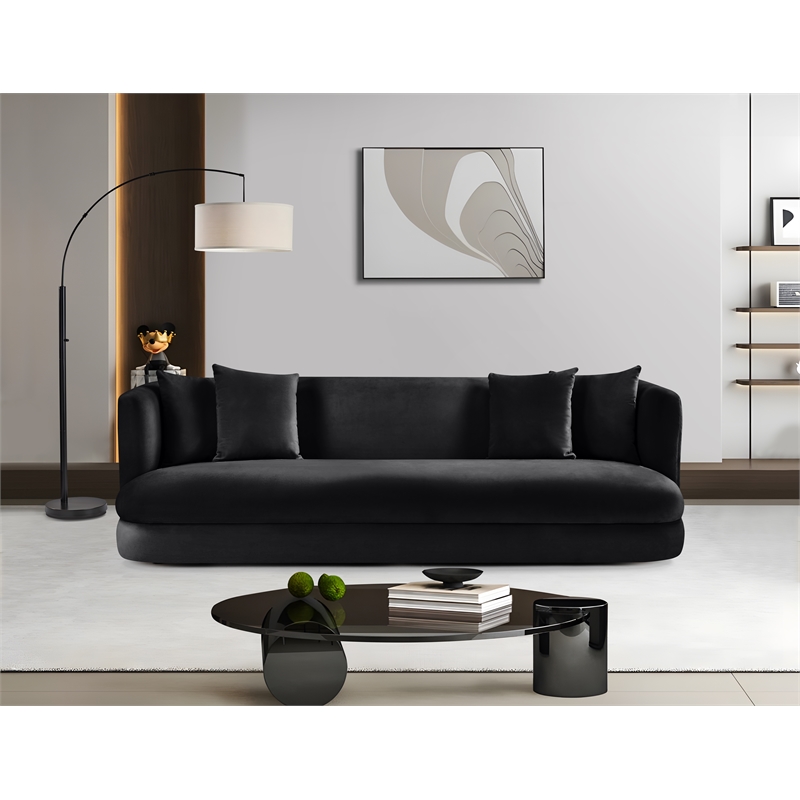 Bowery Hill Contemporary Solid Wood Frame Black Durable Velvet Sofa