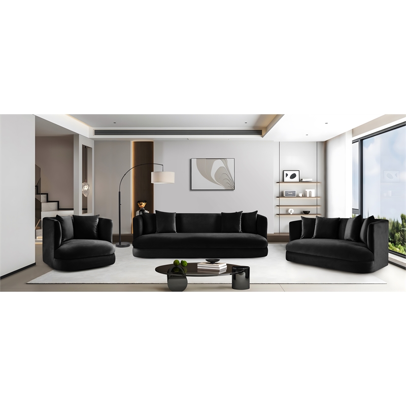 Bowery Hill Contemporary Solid Wood Frame Black Durable Velvet Sofa