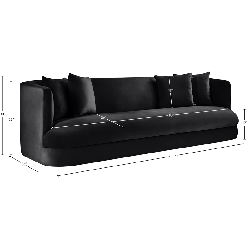 Bowery Hill Contemporary Solid Wood Frame Black Durable Velvet Sofa