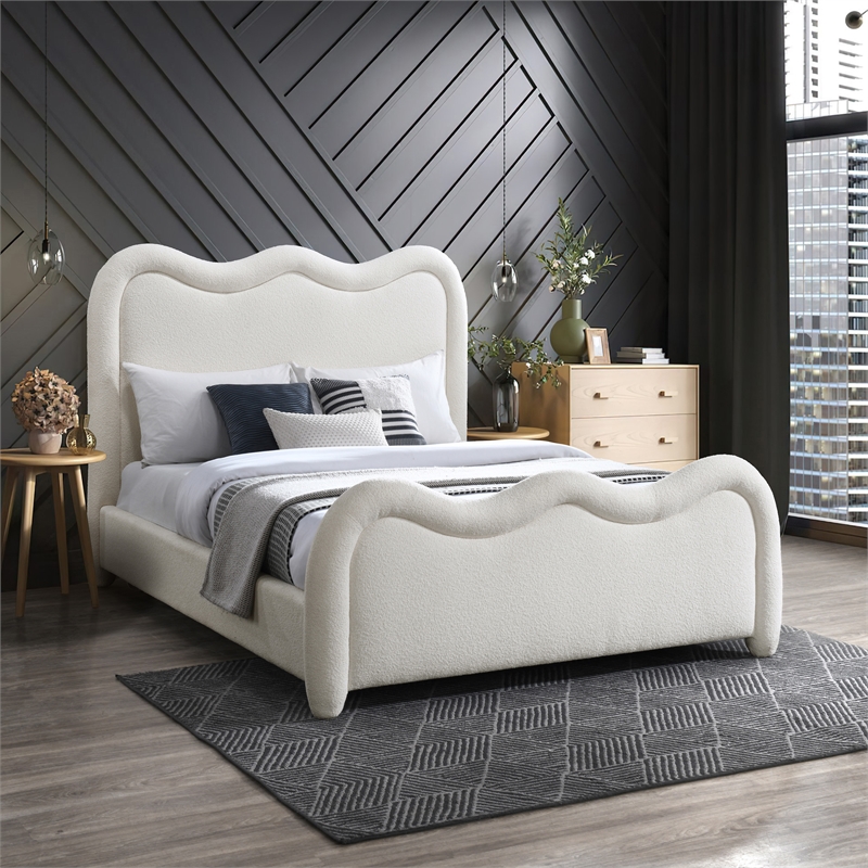 Bowery Hill Contemporary Soft Cream Chenille Fabric Queen Bed