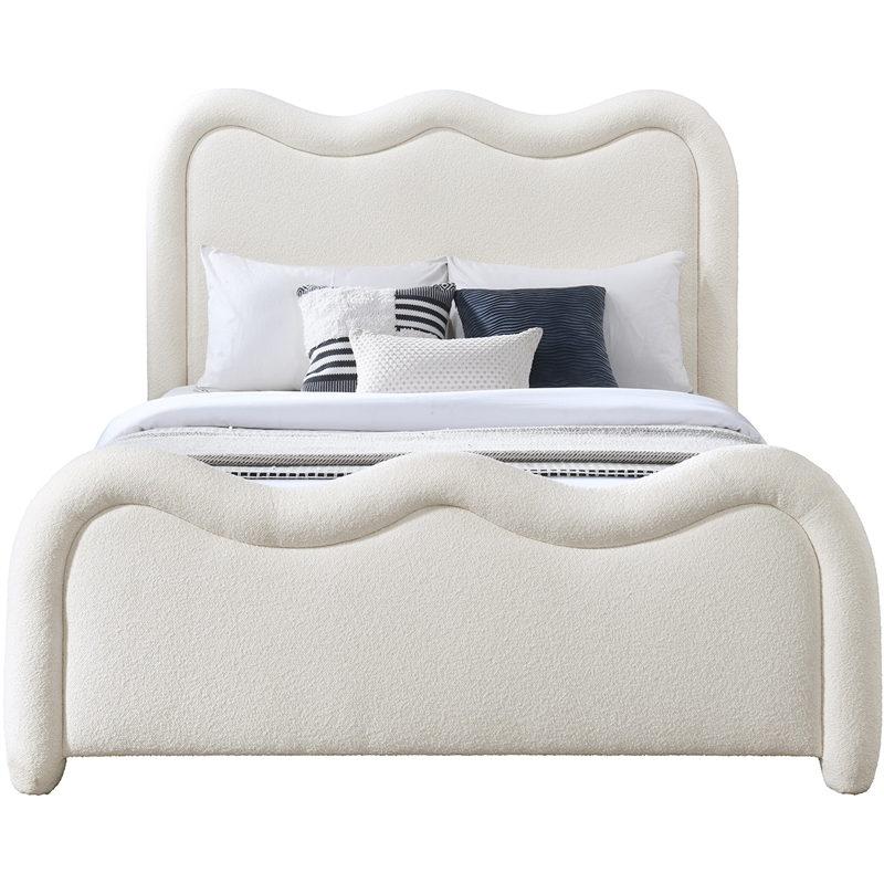 Bowery Hill Contemporary Soft Cream Chenille Fabric Queen Bed