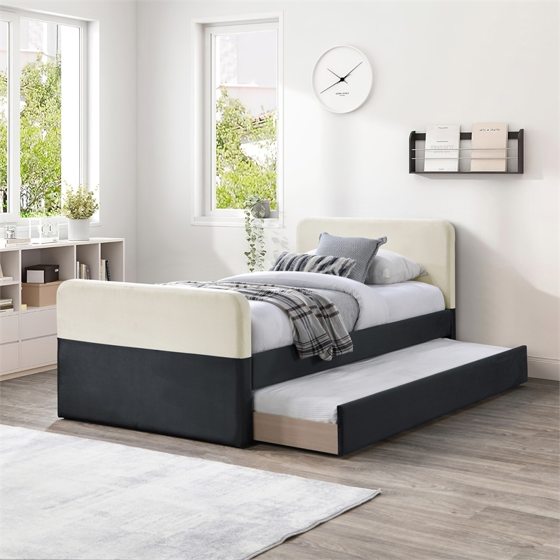 Bowery Hill Contemporary Black Velvet Twin Trundle/Storage Bed