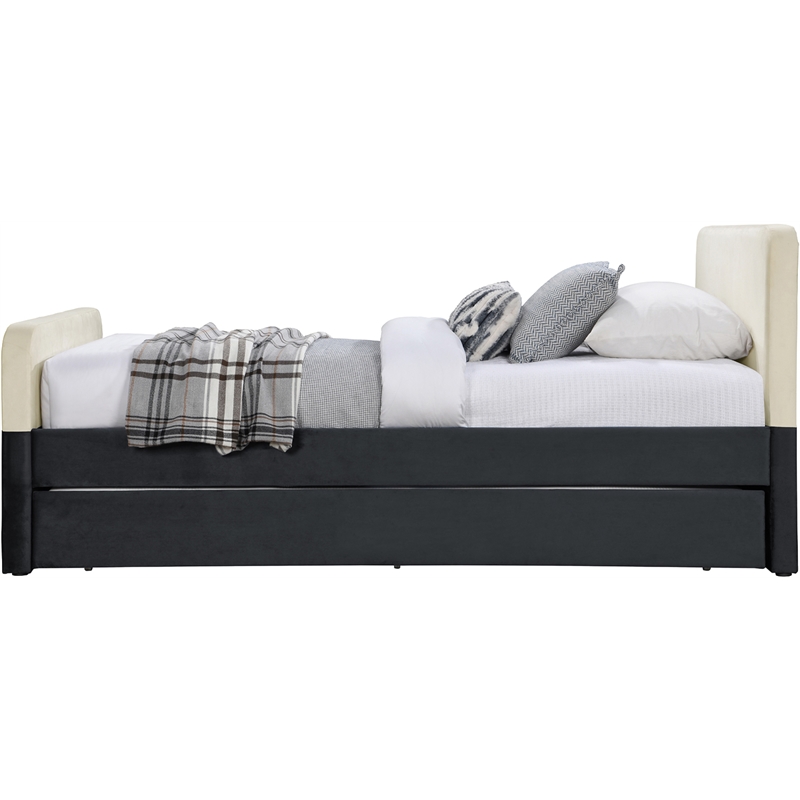 Bowery Hill Contemporary Black Velvet Twin Trundle/Storage Bed