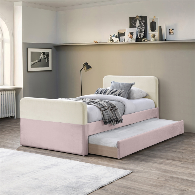 Bowery Hill Contemporary Pink Velvet Twin Trundle/Storage Bed