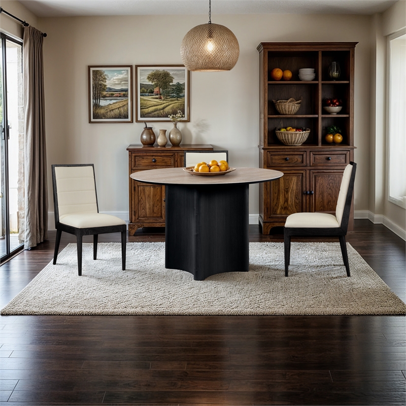 Bowery Hill Contemporary Black Oak Veneer And Sintered Stone Dining Table