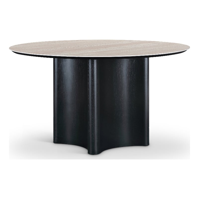 Bowery Hill Contemporary Black Oak Veneer And Sintered Stone Dining Table