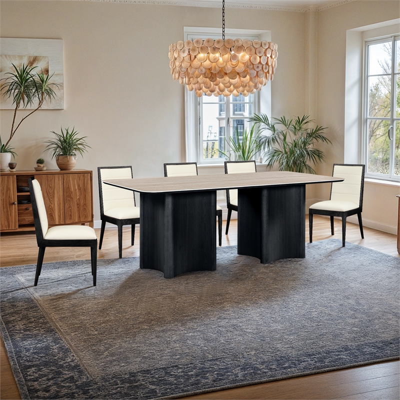 Bowery Hill Contemporary Black Oak Veneer And Sintered Stone Dining Table
