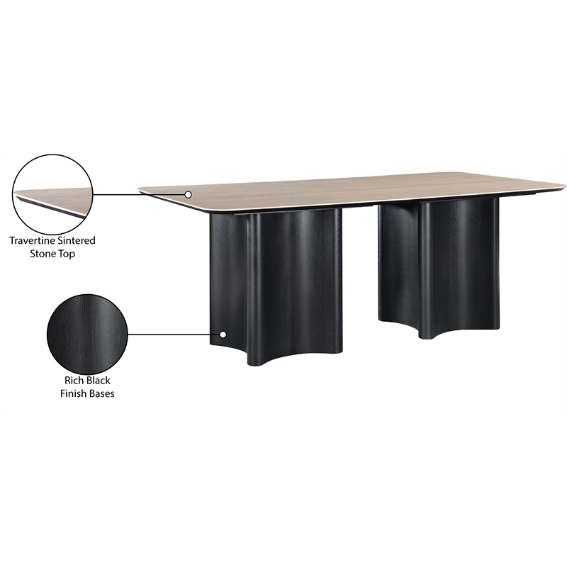 Bowery Hill Contemporary Black Oak Veneer And Sintered Stone Dining Table