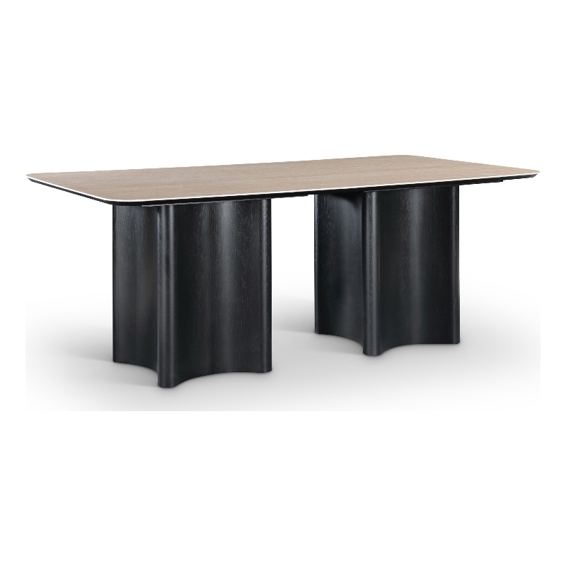 Bowery Hill Contemporary Black Oak Veneer And Sintered Stone Dining Table