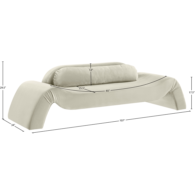 Bowery Hill Contemporary Solid Wood Inner Frame Cream Durable Velvet Sofa