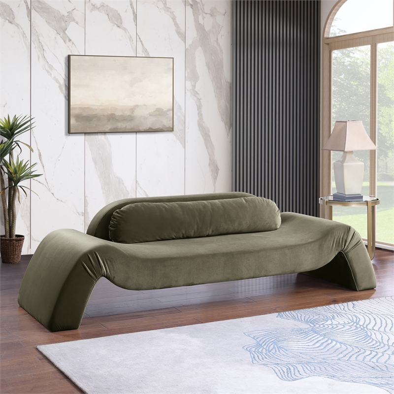 Bowery Hill Contemporary Solid Wood Inner Frame Green Durable Velvet Sofa