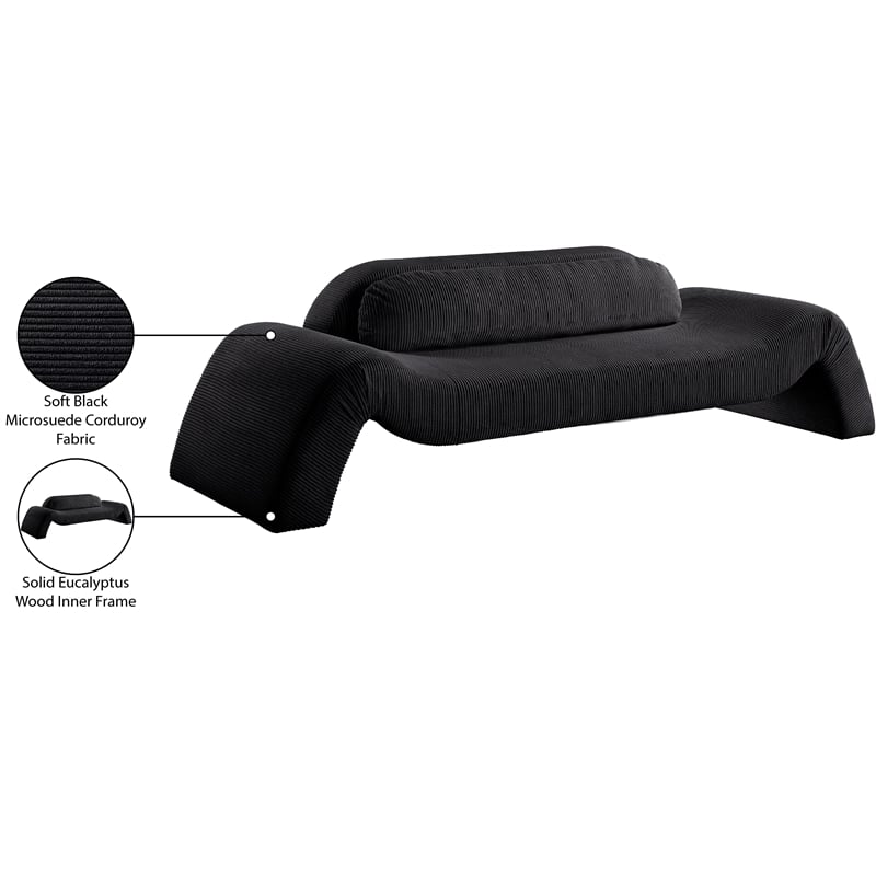 Bowery Hill Contemporary Soft Black Microsuede Corduroy Sofa