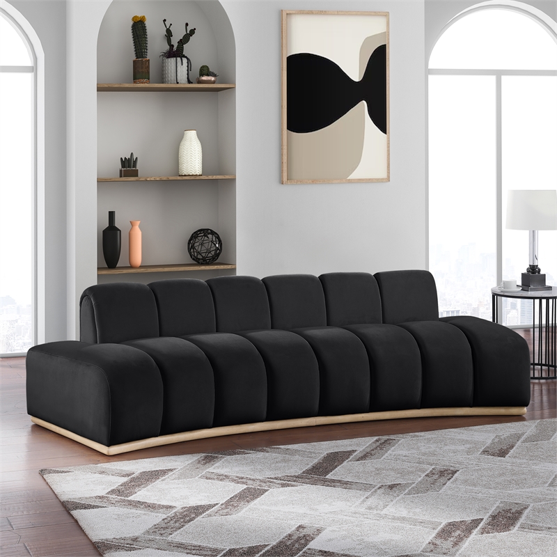 Bowery Hill Contemporary Deep Channel Tufted Black Durable Velvet Sofa