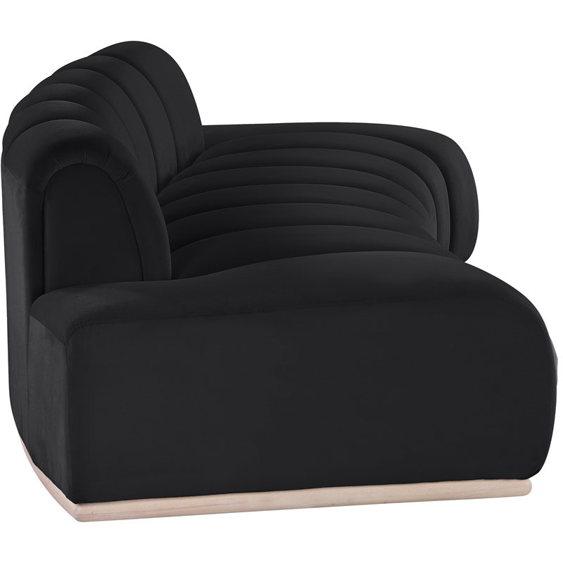 Bowery Hill Contemporary Deep Channel Tufted Black Durable Velvet Sofa