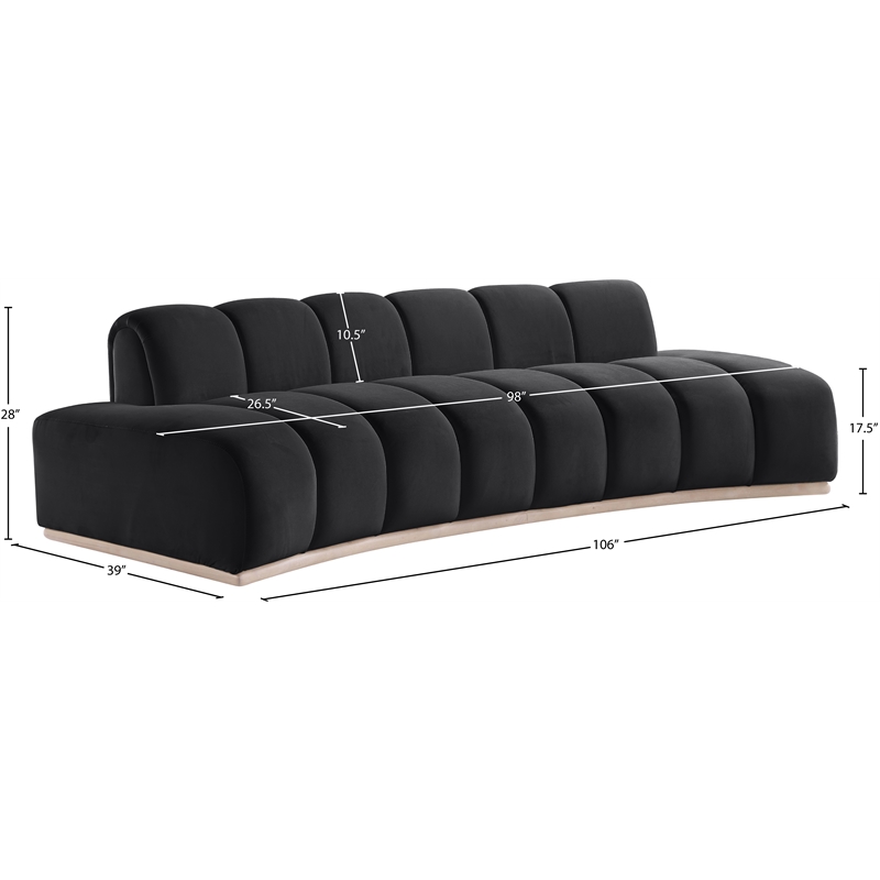Bowery Hill Contemporary Deep Channel Tufted Black Durable Velvet Sofa