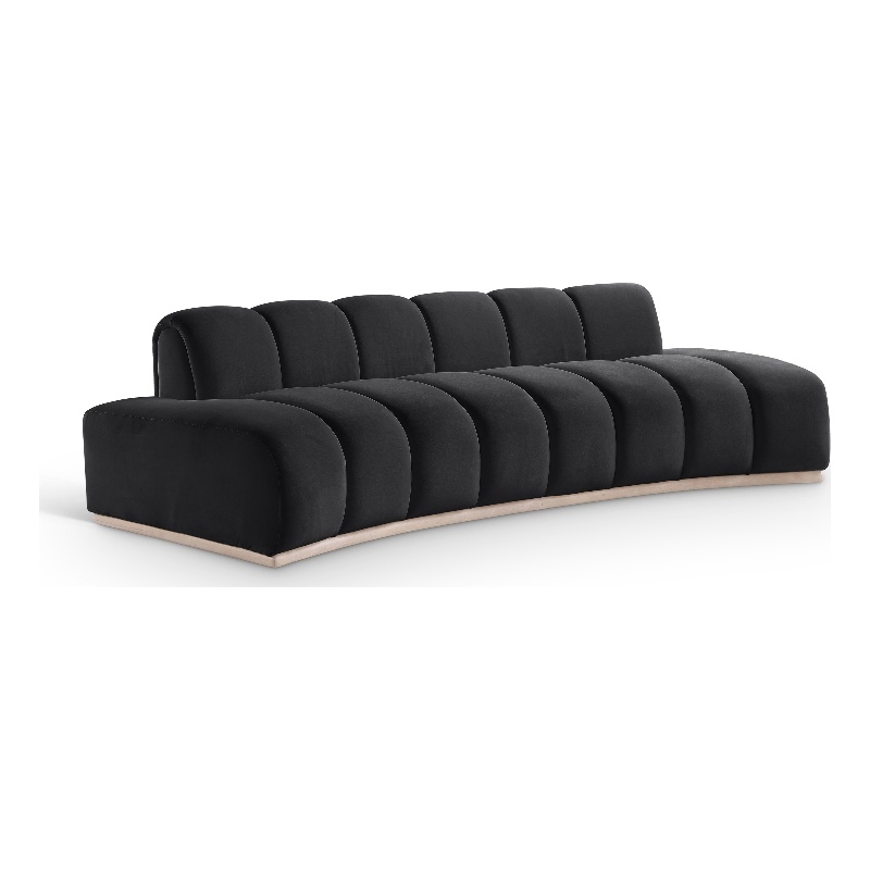 Bowery Hill Contemporary Deep Channel Tufted Black Durable Velvet Sofa