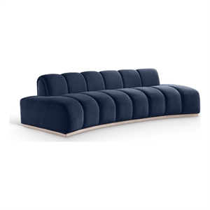 Bowery Hill Contemporary Deep Channel Tufted Navy Durable Velvet Sofa