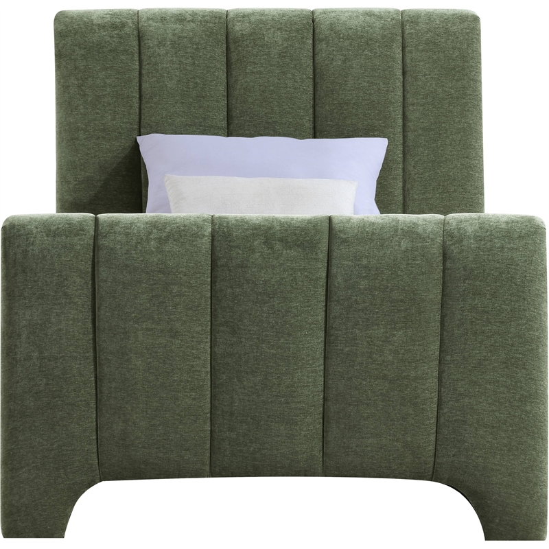 Bowery Hill Contemporary Soft Green Chenille Fabric Twin Bed