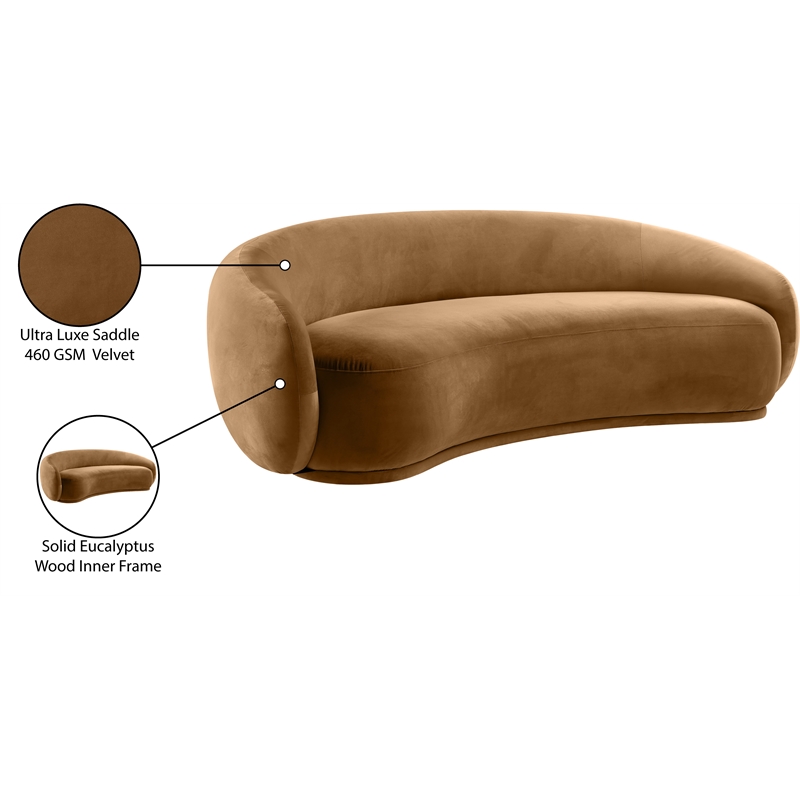 Bowery Hill Contemporary Solid Wood Inner Frame Saddle Durable Velvet Sofa