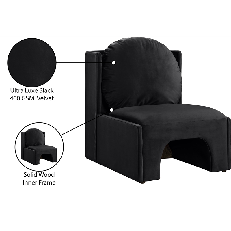 Bowery Hill Contemporary Solid Wood Frame Black Durable Velvet Accent Chair