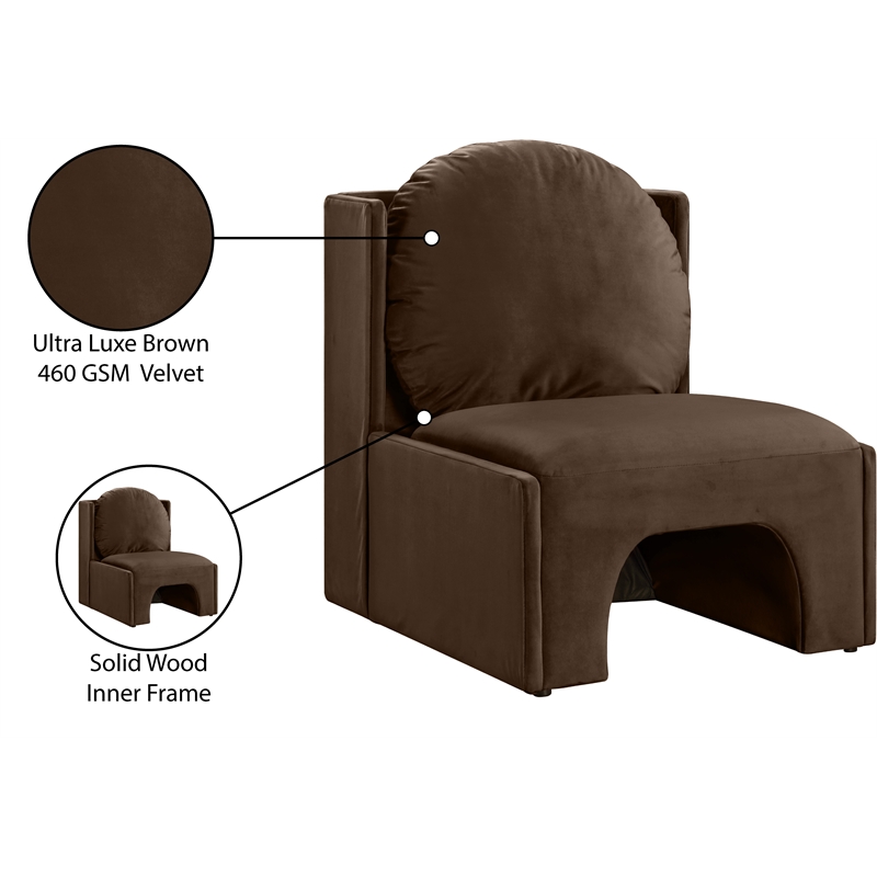 Bowery Hill Contemporary Solid Wood Frame Brown Durable Velvet Accent Chair