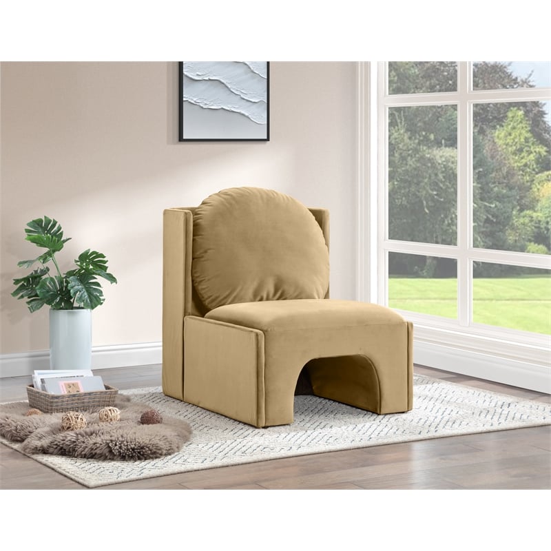 Bowery Hill Contemporary Solid Wood Frame Camel Durable Velvet Accent Chair