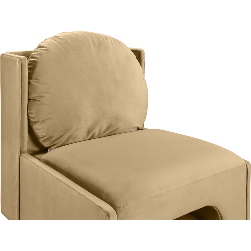 Bowery Hill Contemporary Solid Wood Frame Camel Durable Velvet Accent Chair