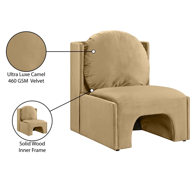 Bowery Hill Contemporary Solid Wood Frame Camel Durable Velvet Accent Chair